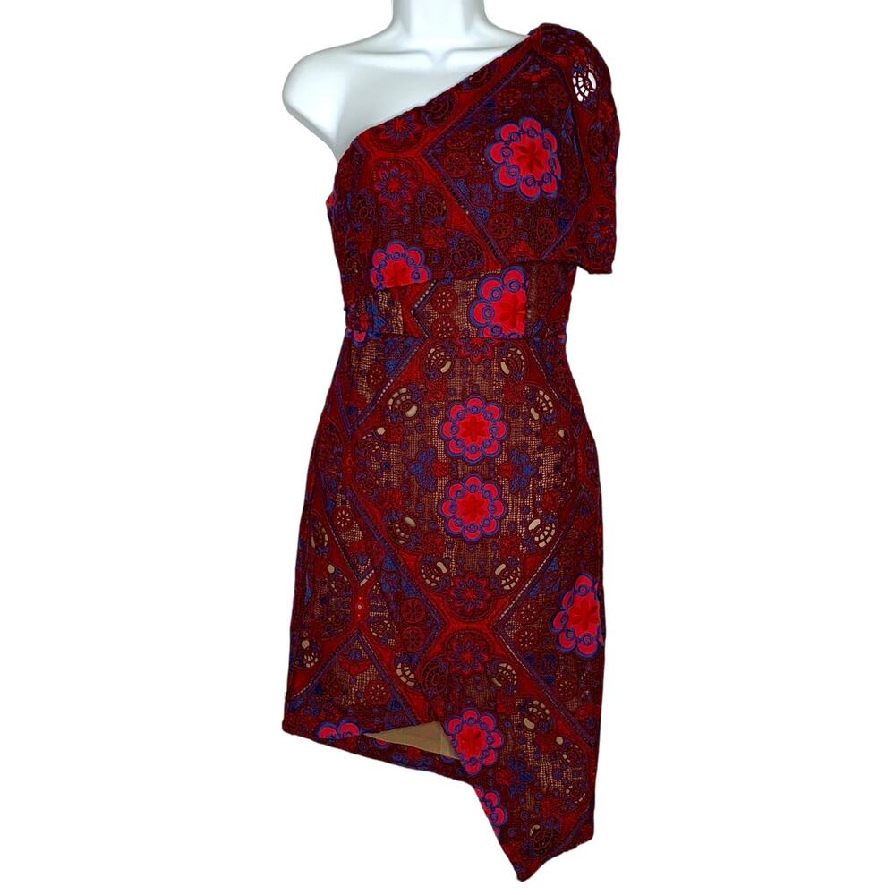 Elliatt Red & Pink One-Shoulder Mini Dress